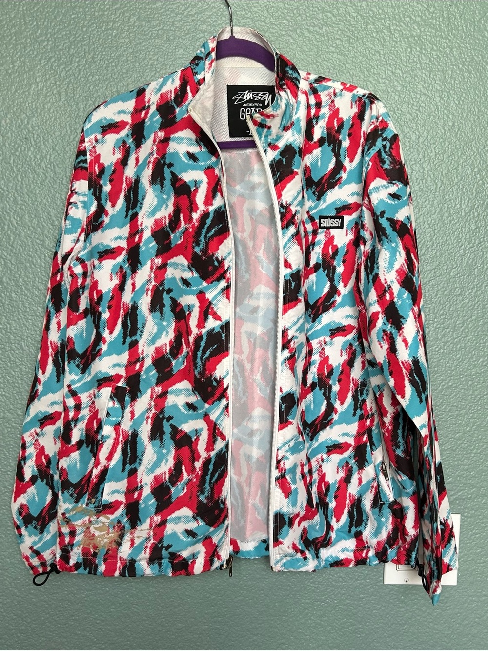 Stussy windbreaker features a vibrant "3D Camo" pattern custom added color - Picture 1 of 5